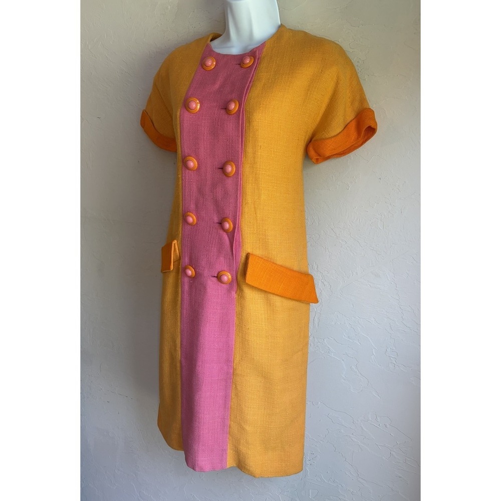 Vintage 80s 90s Oscar De La Renta Balliets Mod Shift Jacket Dress 6 Colorblock - Picture 2 of 12